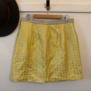 LOFT yellow and silver polka dot mini skirt